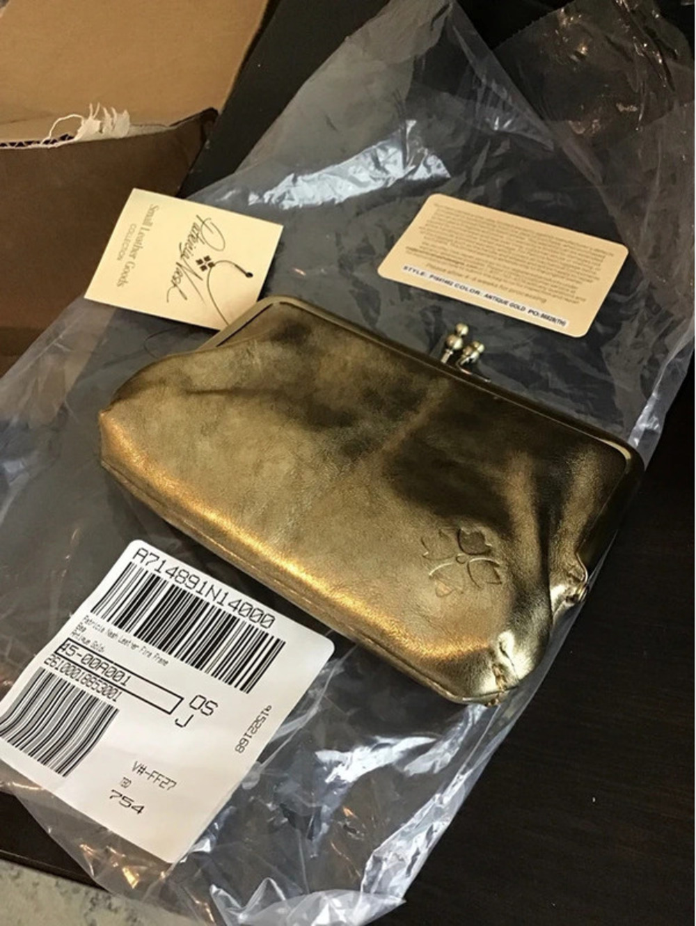 Patricia Nash leather Fira frame bag, new, antique gold